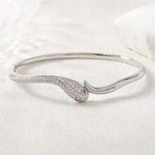 1pc 18K Gold Plated Copper Snake Rhinestone Bracelet, Snake Wrap Design, Suitable For Daily Wear And Holiday Party Gifts - Multicolor - View 11