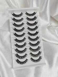 10 Pairs False Eyelashes Black Band Russian Strip Lashes Fluffy Thick Fake Lashes Wispy Crossed D Curl Cat Eye Lashes For Parties And Daily Makeup - Black - View 2