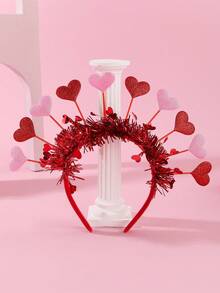 1 قطعة شريط رأس بشكل قلب مزين بالبريق والحب، تصميم جديد يدوي الصنع، مناسب لحفلات عيد الحب، شريط شعر، إكسسوارات شعر هدية عيد الحب