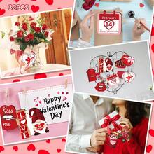 Juego de 32 adornos colgantes de San Valentín con forma de gnomo de labios planos de madera para fiesta de aniversario de boda - Multicolor - Ver 4
