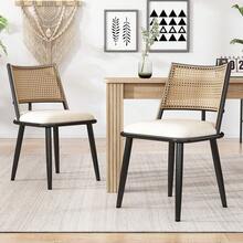 Dining Chairs - Black + Rattan - View 3