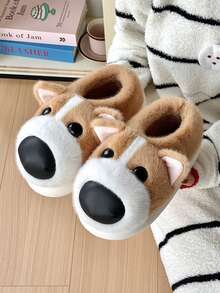 Pantoufles en peluche d'animal Corgi, confortables, chaudes, en fausse fourrure épaisse, bottes de neige d'hiver minimalistes et mignonnes pour femmes, pantoufles d'intérieur pour hommes, unisexes pour couples, pantoufles amusantes, cadeau du Nouvel An - Kaki - Voir 7