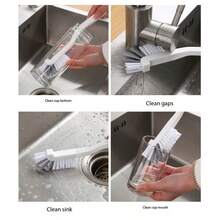 3件套缝隙清洁刷套装，硬毛清洁工具，适用于厨房、浴室、角落、瓷砖缝隙、水槽、杯子、茶壶、瓶子、搅拌机等。 - 白色 - 查看 5