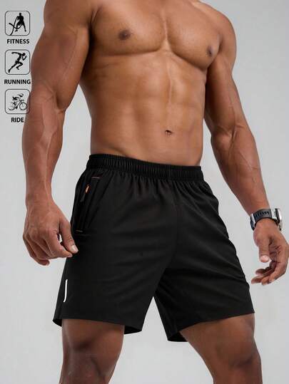 2025 Pantalones cortos deportivos casuales de secado rápido para hombre con cintura con cordón, bolsillo con cremallera y rayas reflectantes