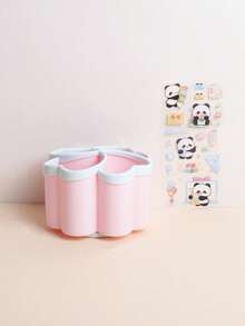 1 szt. obrotowy, kreatywny uchwyt na długopisy, 4-komorowy uchwyt na przybory piśmiennicze, odpowiedni do przechowywania przyborów szkolnych i dekoracji domowego biura (z naklejkami z pandą) - Wielokolorowe - Zobacz 12