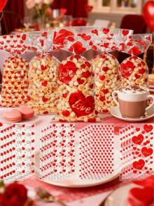100pcs Valentine's Day Heart Shaped Gift Bags (Including Approx. 120 Pcs Tie Strings), OPP Plastic Candy Cookie Bags, Suitable For Jewelry, Cosmetics And Valentine's Day Gifts - Multicolor - View 2