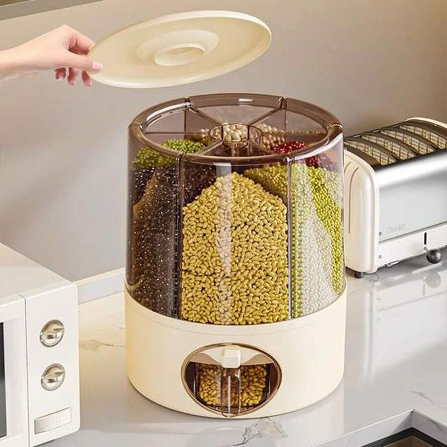 360° Rotating Rice Box - Airtight Dry Food Storage Container, With 6 Independent Compartments, Large Capacity Grain Box, Moisture-Proof Kitchen Food Container, - Multicolor - View 1