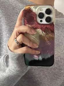 韩式艺术闪光渐变箔纸图案手机壳，兼容 17、16、Pro Max、13、15、Pro、12、14，复古风格（产品展示角度不同，颜色纹理和外观可能略有差异） - 彩色 - 查看 2
