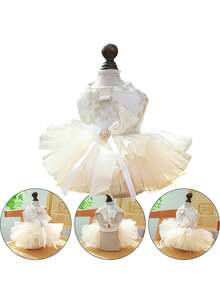 精致的狗狗薄纱连衣裙，雌性狗狗公主裙，幼犬蓬蓬裙，狗狗刺绣连衣裙，带牵引绳环的可爱狗狗服装，适合小型犬生日派对和婚礼。 - 彩色 - 查看 8