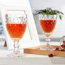 Juego De 6 Copas De Cristal Labrado Vintage, Vasos De Cristal, Copa De Vino Tinto De Colores, Copa De Vino De 240 Ml, Perfecta Para El Hogar, Viaje ()(Taladro Transparente) - Multicolor - Ver 3