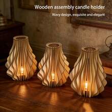Wooden Wave Pattern Candle Holder, Festival Candle Holder, Holiday Candle Holder, New Candle Holder - Multicolor - View 3