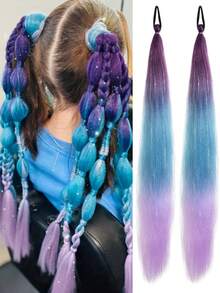 2pcs Ombre Braiding Hair Extensions, Colorful Braided Ponytail Extensions With Shiny Sequins, 26 Inch Extra Large Ponytail Extensions, Suitable For Girls - Multicolor - View 18