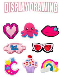 16/19/35 件粉色系列狗狗、章鱼、爱心、冰淇淋、连衣裙、眼镜、背包可爱学院风鞋饰，适合女性、成人和青少年，卡哇伊鞋饰配件 DIY 礼物 - 玫紅色 - 查看 5