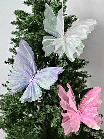 1/3pcs Artificial Floral Butterflies, 12.01inch Large Silk Elegant Artificial 3D Butterfly, For Wedding Decoration, Flower Wall Decor, Outdoor Garden Decoration, Hanging Decor, Store Window, Valentine's Day, Birthday, Theme Party Decoration