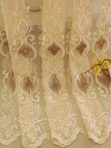 1pc European Style Embroidered Sheer Curtain, Suitable For Living Room, Balcony, Bedroom - Beige - View 4