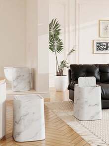 Marble Pattern Desk Trash Can, Brand New Minimalist Elegant Covered Garbage Bin, Suitable For Home, Bedroom, Living Room, Kitchen, Bathroom, Office, Dorm And Restroom - Easy To Clean And Maintain, Made Of Durable Plastic With Modern Aesthetic Design, Suitable For Bathroom Use. - Multicolor - View 5