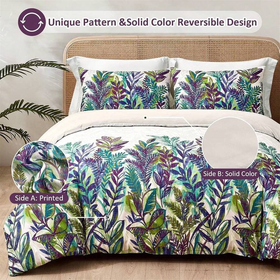 3PCS Soft Branches Leaves Pattern Duvet Cover Bedding Set With 2 Pillowcases Gift Green Leaf Quilt Cover, Cozy Bed For Warm Fall & Festive Bedroom Decor, Soft & Stylish Bedding Collection - Màu xanh lá cây đậm - Xem 1