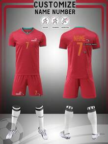 2pcs Portugal Football Jersey, Personalized Portugal Men's Football Uniform, Men's Sports Suit, Sports Set, Men's Running Set, Summer Men's Set, Men's T-Shirt Set, Football Jersey, Personalized Football Jersey, Football Jersey With Number Printing, Suitable For Football, Badminton, Basketball, Cycling
