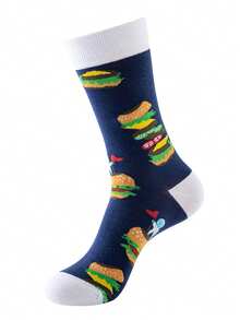 2/3/6 Pairs Random Fashionable Versstile Creative AB Asymmetrical High Top Socks With Cartoon Animal, Tool, And Character Patterns - Multicolor - View 8