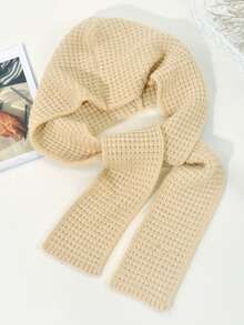 1pc Women Fashion Solid Color Women Scarf, Black/Beige/Khaki/Brown Cable Knit Hooded Scarf Shawl, Suitable For Dating, Outings, Daily Use