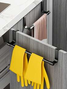 1/2pcs Black Stainless Steel Towel Rack, Hang On Cabinet Doors, No Drilling Required, Fits 0.74" Thick Doors, Space Saving Rag Hook, Kitchen Accessories,Stainless Steel Towel Rack - Multi-Functional Single-Door Bathroom/Kitchen Cabinet Towel And Rag Holder - No-Drilling Towel Holder - Black - View 3