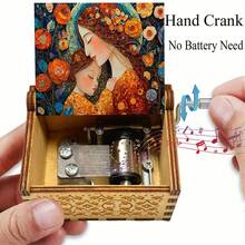 母女花卉油画手摇音乐盒 - “你是我的阳光”曲调，无需电池的木制音乐盒，母亲节/生日礼物 - 彩色 - 查看 6
