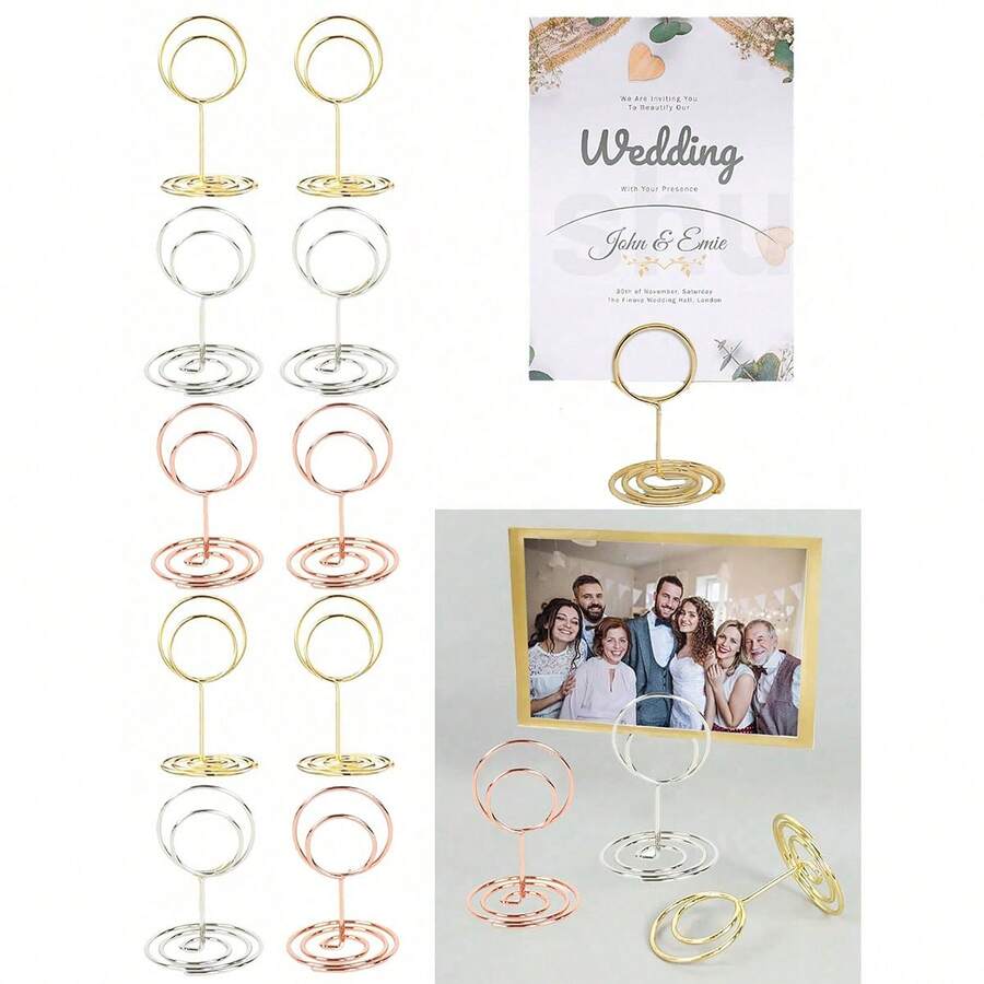 Gold Metal Wire Photo Frame/Card Holder, Decorative Tabletop Number Plate Stand, Suitable For Wedding Reception, Party, Birthday, Centerpiece, Anniversary Celebration - Gold - View 1