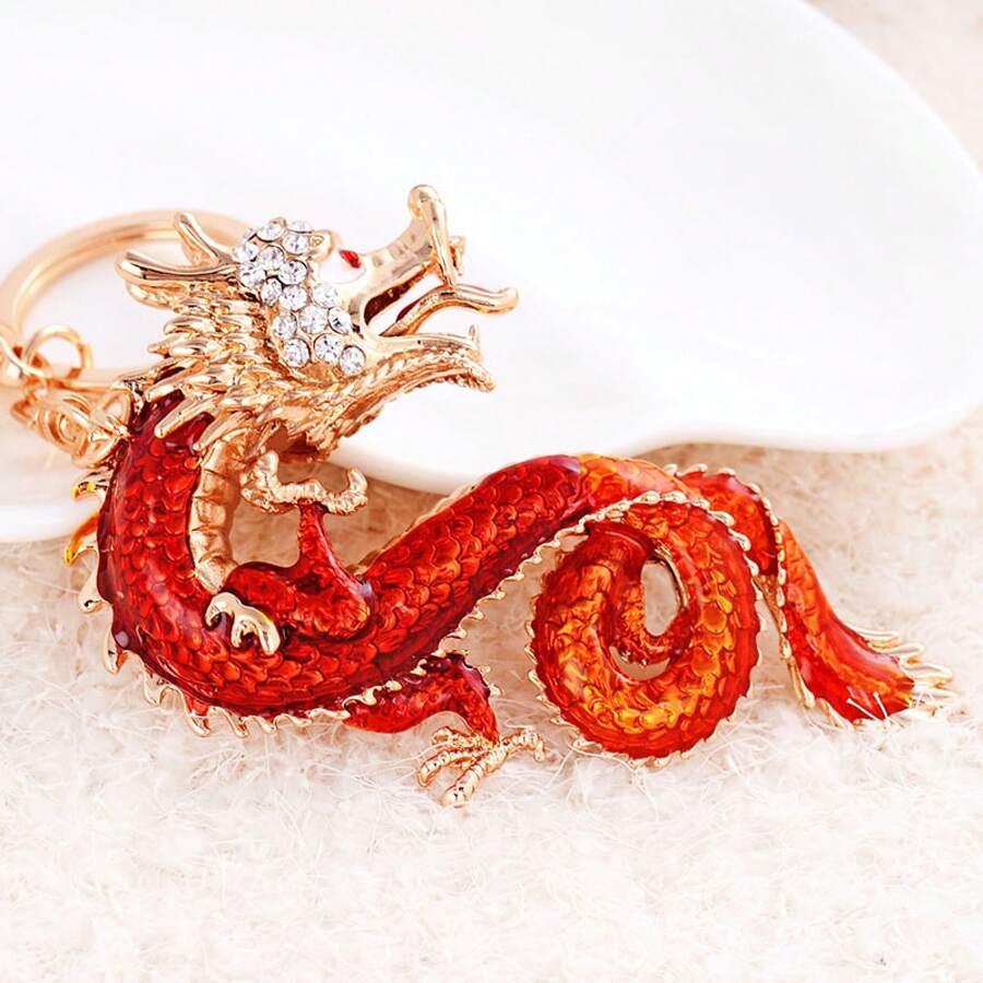 Chinese Dragon Zodiac Alloy Keychain, Exquisite Car Pendant, Daily Commuting Highlights, Decoration Pendant, Essential Gift For Office Workers, Super Thoughtful Gift For And Relatives. - 深色龍 - 查看 1