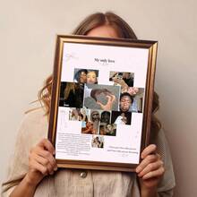 1件可定制浪漫情侣照片拼贴帆布画，可编辑爱情故事周年纪念装饰，房间装饰，定制海报，墙面艺术，照片打印，可定制商品，可选配画框 - 彩色 - 查看 9