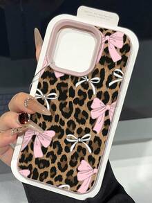 Leopard Bows Phone Case Girly Fashion Style For IPhone 17 16 15 14 13 12 11 Plus Pro Max. A  And Chic Gift For Her With A Touch Of Wild Elegance And Playful Feminine Charm. Accessorize Your Phone In Style. - 淺粉色 - 查看 2