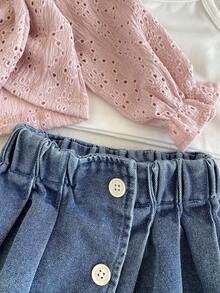 3pcs/Set Baby Girls' Fashionable Elegant Sweet Long Sleeve Top, Camisole And Denim Skirt Outfit, Spring/Autumn - Multicolor - View 6