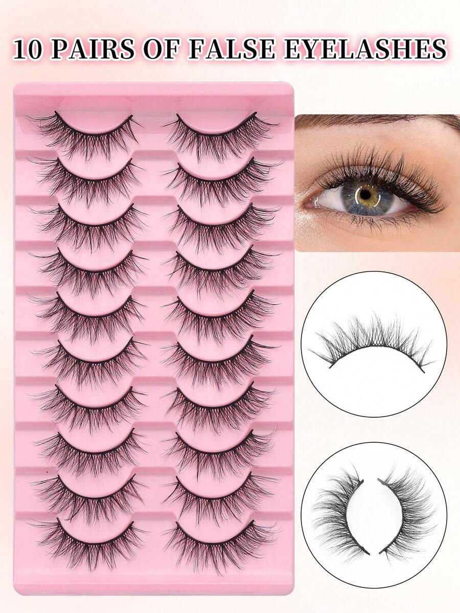 10 Paar Katzenaugen Wimpern, kompletter Set Falsche Wimpern, extra lange Falsche Wimpern, 3D Nerz Haar Falsche Wimpern, Flauschige natürliche Falsche Wimpern, Natürlicher Stil Falsche Wimpern, Make-up, 3D Flauschiger Effekt, geeignet für verschiedene Anlässe, Anime Stil Falsche Wimpern - Schwarz - Übersicht 1