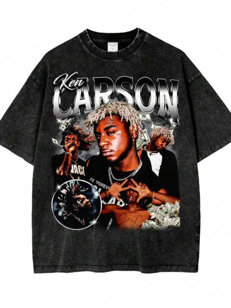 Ken Carson Oversize Washed Graphic T Shirt - 黑色 - 查看 1