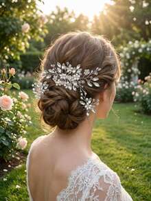 3件套女士仿珍珠水晶串珠发梳及发夹手工套装，经典欧美风格新娘婚礼头饰，银色优雅皇冠情人节配饰 - 銀色 - 查看 2