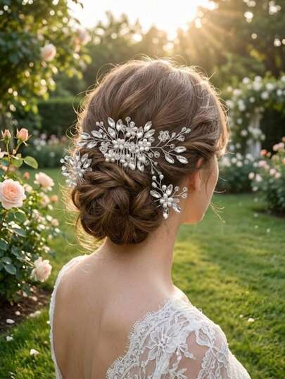 3件套女士仿珍珠水晶串珠发梳及发夹手工套装，经典欧美风格新娘婚礼头饰，银色优雅皇冠情人节配饰