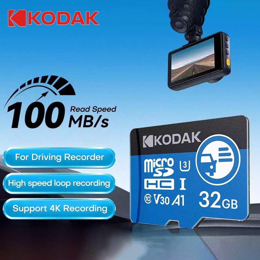Kodak 128GB 行車記錄器記憶卡 32GB 監控攝影機原廠 Micro SD 卡 256GB 記憶卡 64GB 高速 V30 SD 閃存卡,相容於手機/筆記型電腦/桌上型電腦 - 藍色 - 查看 1