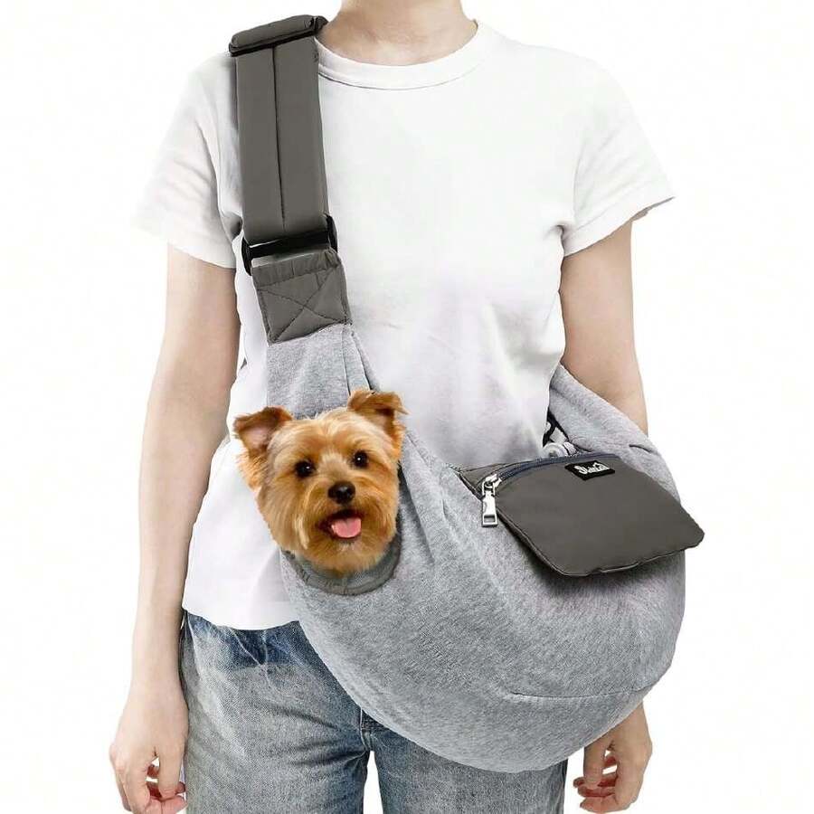 Cangurera Mochila para Llevar Perro Manos Libres con Correa Acolchada Ajustable, Bolsa de Algodón Transpirable con Cinturón de para Mascota hasta 6kg, Lavable a Máquina (Gris Claro),37068358 - Albaricoque - Ver 1