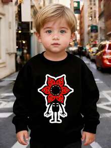 Girls' Demogorgon Graphic Sweatshirt,Crew Neck Long Sleeve Pullover, Print Top, Casual Streetwear For Kids & Teens - 黑色 - 查看 1