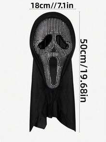1pc 50*18cm Rhinestone Scream Mask, Costume Party Accessory - Multicolor - View 2