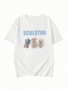 New Summer Z-Gen Y2K Style Women's Top, Cute 3 Dogs Print Round Neck Short Sleeve T-Shirt - White - View 6