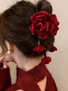 Hair Clips 1pc Rose Flower Hair Claw Clip, Vintage Bohemian Slouchy Aesthetic Style, Suitable For Casual Everyday Hairstyle Accessory Hair Accessories, School Stuff, College Autumn Accessories Fall Winter For Vacation Outfits Woman - Multicolor - View 14