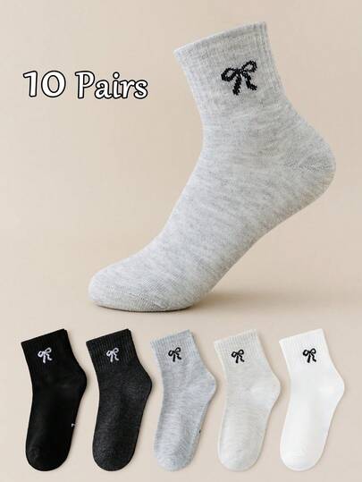 10 pares de calcetines de niña con lazo de unicolor, adecuados para niñas de 1 a 16 años, para otoño/invierno