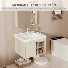 Mueble Lavabo Kit Moderno Minimalista Para Baño Con Grifo Y Espejo - Beis - Ver 7