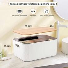 SUIOO Cestas de Almacenamiento Plásticas con Tapa Caja de Almacenamiento para Armario Cesta de Plástico con Tapa Contenedores Plásticos para Organizar el Hogar - L+3 - Ver 2