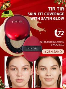 TIRTIR MASK FIT 23N 沙色气垫粉底液，轻盈遮瑕，哑光妆效，透气保湿微晶薄膜，不易脱妆，无油祛痘配方，磁吸保湿核心，磁吸旅行迷你装，韩国彩妆，18克/0.63盎司 - 23N SAND - 查看 1