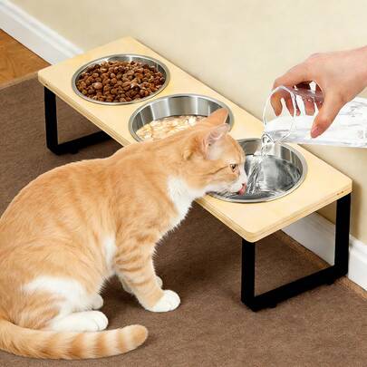 3pcs Stainless Steel Cat Raised Bowls Set, Anti-Vomiting Elevated Feeder Suitable For Small/Medium Cats