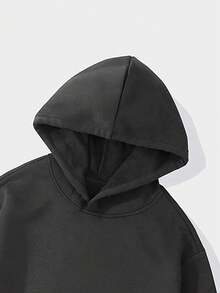 Men's Casual Street Style Coconut Tree Print Drawstring Hooded Sweatshirt, Back To School - Dark Grey - View 7