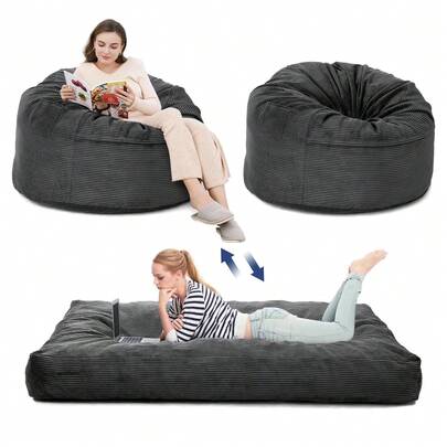 Techigher Bean Bag Chair Bed For Adults, Convertible Beanbag Folds From Lazy Chair To Floor Mattress Bed, Floor Sofa Couch With Washable Cover, High-Density Foam Filling