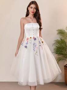 Ball-Gown/Princess Sweetheart Stain White Wedding Dress Bridal Gown Flower Graduation Dress Back To School Homecoming Dress