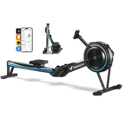 MERACH Máquina de Remo para casa con Resistencia de Aire, 10 Niveles Ajustables con aplicación Exclusiva, máquina de Remo Profesional para Interiores, Asiento ergonómico y cómodo